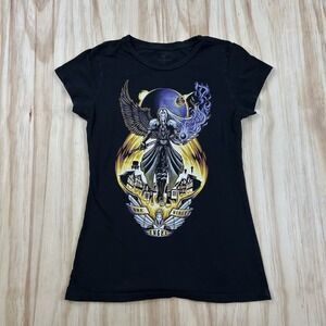 Final Fantasy VII One Winged Angel T Shirt Women's Medium Black Fitted Short Sle